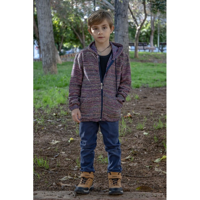 Ζακέτα παιδική κουρελού με κουκούλα και τσέπες Ζακέτα παιδική κουρελού με κουκούλα και τσέπες