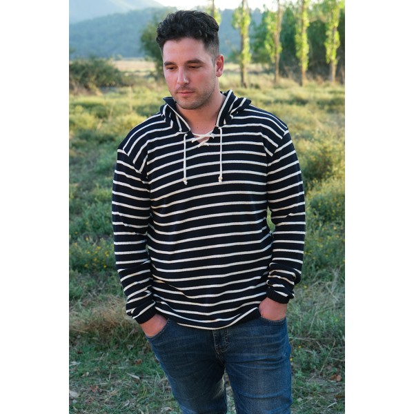 Μπλούζα ριγέ με κουκούλα και τσέπες