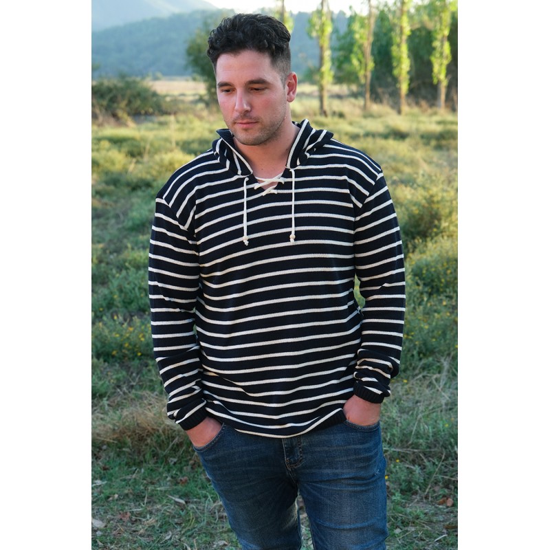 Μπλούζα ριγέ με κουκούλα και τσέπες