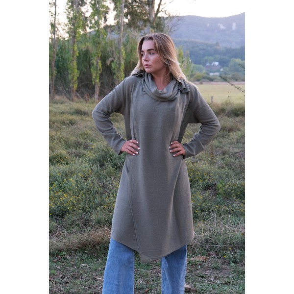 Ζακέτα μακριά με γιακά-γραβάτα