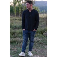 Μπλούζα μονόχρωμη με κουκούλα και τσέπες